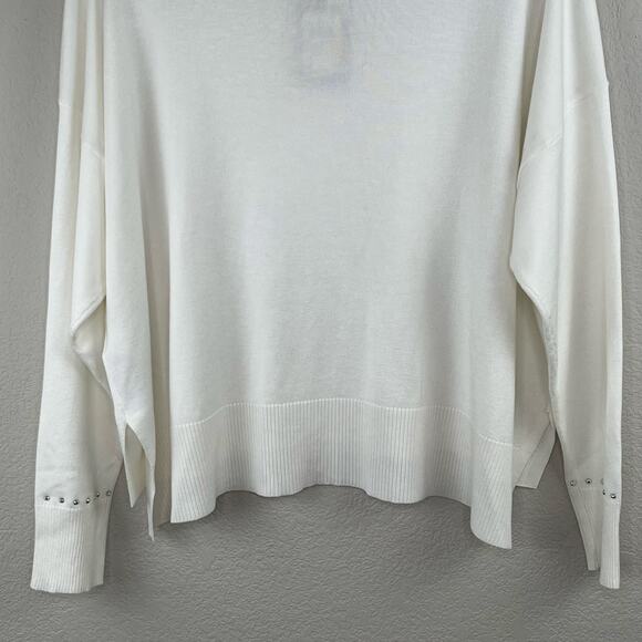 DKNY White Crewneck Stud Trim Split Hem Oversized Long Sleeve Sweater XL NWT - Picture 11 of 14